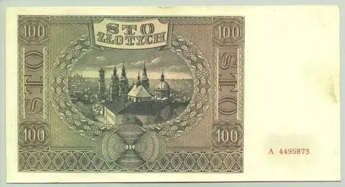 () Original-Geldschein ueber 100 Zloty, Krakau 1941