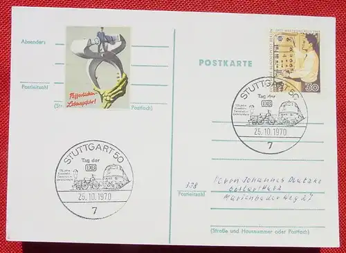 (1039030) Postkarte mit Sonderstempel u. Vignette. Stuttgart 1970 Motiv Eisenbahn # Lokomotive