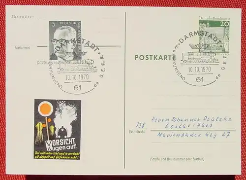 (1039033) Postkarte mit SST Darmstadt 10. 10. 1970, Motiv # Eisenbahn # Lokomotive