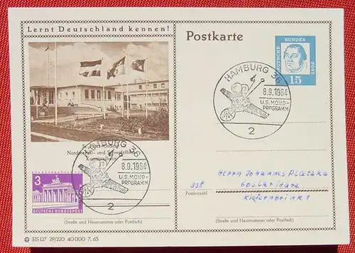 () Postkarte mit SST Hamburg 8. 9. 1964, Motiv # Mondfahrt # Raumfahrt