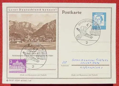 (1039040) Postkarte mit SST Hamburg 8. 9. 1964, Motiv # Mondfahrt # Raumfahrt
