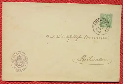 (1039047) Kuvert Ganzsache 5 Pf. Dienst-Sache Wuerttemberg, Ludwigsburg 1894