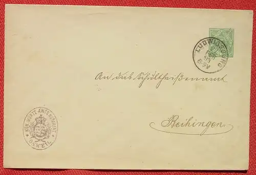 () Kuvert Ganzsache 5 Pf. Dienst-Sache Wuerttemberg, Ludwigsburg 1894