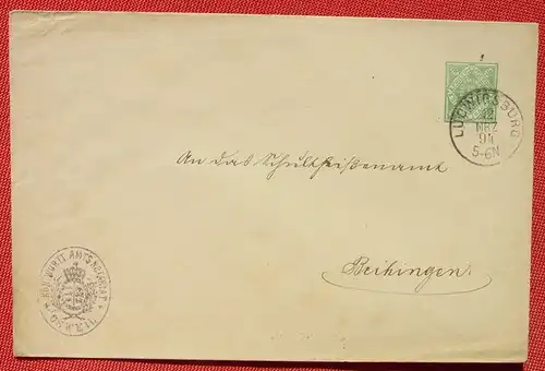 (1039048) Kuvert Ganzsache 5 Pf. Dienst-Sache Wuerttemberg, Ludwigsburg 1894