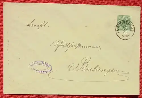 (1039049) Kuvert Ganzsache 5 Pf. Dienst-Sache Wuerttemberg, Ludwigsburg 1894