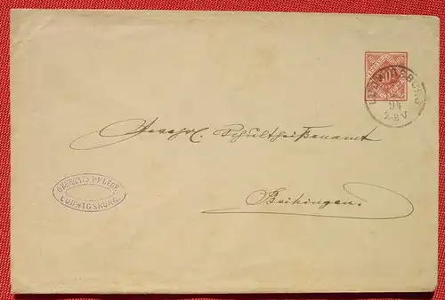 (1039050) Kuvert Ganzsache 10 Pf. Dienst-Sache Wuerttemberg, Ludwigsburg 1894