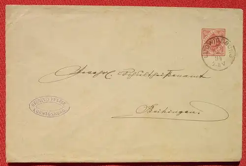 () Kuvert Ganzsache 10 Pf. Dienst-Sache Wuerttemberg, Ludwigsburg 1894