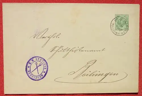 () Kuvert Ganzsache 5 Pf. Dienst-Sache Wuerttemberg, Marbach 1894