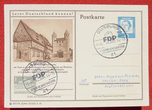 () Postkarte mit SST Duisburg 1. 6. 1964. Bundesparteitag FDP