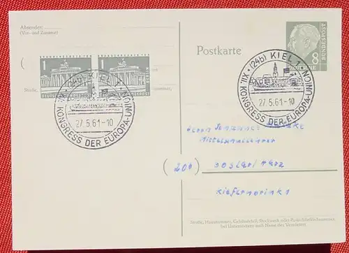 (1039069) Postkarte mit SST Kiel 27. 5. 1961. Kongress der Europa-Union