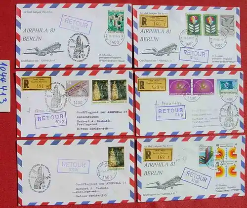 (1044413) 9 x Briefe. Vereinte Nationen Wien, Berlin 1981, 1983, mit vielen diversen Stempeln. # Airphila 81 Berlin
