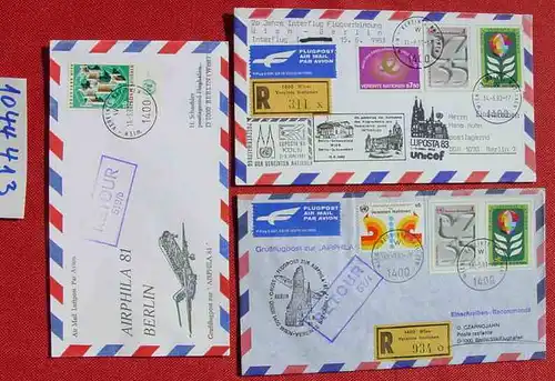 (1044413) 9 x Briefe. Vereinte Nationen Wien, Berlin 1981, 1983, mit vielen diversen Stempeln. # Airphila 81 Berlin