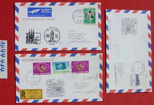 (1044414) 5 x Briefe. Vereinte Nationen Wien, Wien-Duesseldorf zur ILA-83, 1983, mit diversen Stempeln