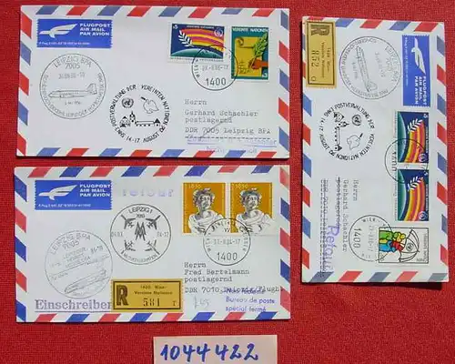 () 3 Heimatbelege Leipzig Messe 1984-86. Vereinte Nationen Wien, mit diversen Stempeln