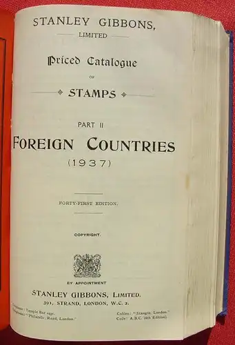 (0150008) "Stanley Gibbons Priced Catalogue Of Stamps" Part I and II (1937), ueber 1.370 Seiten