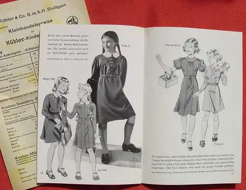 () "Kuebler-Kinderbekleidung" Angebotskatalog u. Preisliste. Stuttgart u. Schorndorf 1930-er Jahre