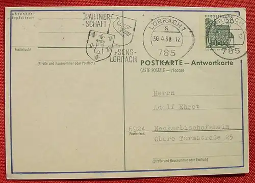 (1045890) Postkarte - Antwortkarte, Stempel Loerrach 30. 4. 1968, siehe bitte Bilder, Rs. blanco