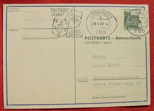 () Postkarte - Antwortkarte, Stempel Loerrach 30. 4. 1968, siehe bitte Bilder, Rs. blanco