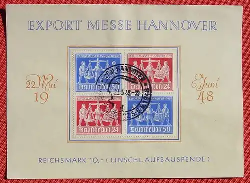 (1046317) Heimatbeleg, Export-Messe Hannover 1948, 10 Reichsmark (incl. Aufbauspende), siehe bitte Bilder