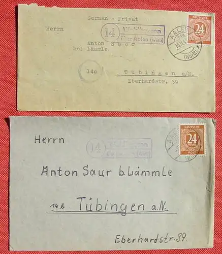 () Heimatbelege, 2 x Posthilfestempel Waldhaussen ueber Aalen 1946, siehe bitte Bilder