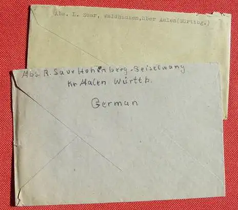(1046324) Heimatbelege, 2 x Posthilfestempel Waldhaussen ueber Aalen 1946, siehe bitte Bilder