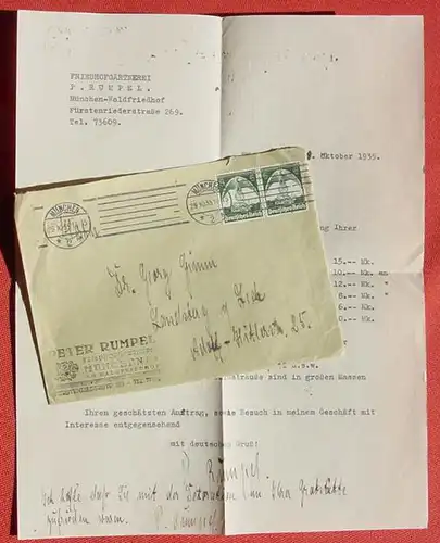 (1046325) Brief mit Inhalt, Muenchen 1935, Fa. Peter Rumpel, Friedhofgaertnerei, siehe bitte Bild