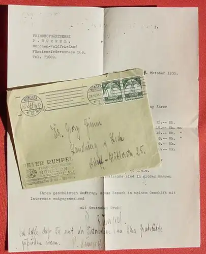 () Brief mit Inhalt, Muenchen 1935, Fa. Peter Rumpel, Friedhofgaertnerei, siehe bitte Bild