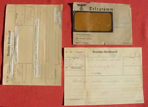 (1046332) Deutsche Reichspost. 2 Telegramme u. 1 Kuvert. Emmendingen u. Bruchsal, Gebrauchsspuren, siehe bitte Bilder