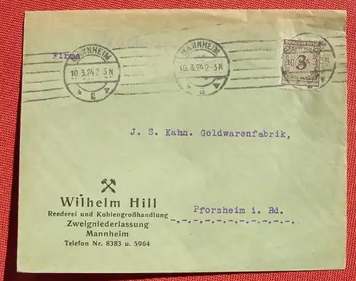(1046344) Heimatbeleg. Briefkuvert Mannheim 1924, siehe bitte Bild