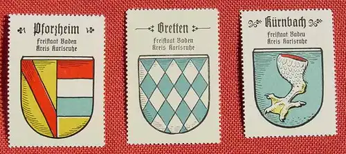 () 3 Heimatbelege. Bretten, Kuernbach, Pforzheim, Vignetten (ca. 4 x 5,5), 1930-er Jahre, siehe bitte Bild