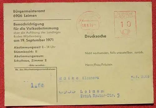 (1046479) Volksabstimmung Heimatbeleg Leimen 1971, siehe bitte Bilder