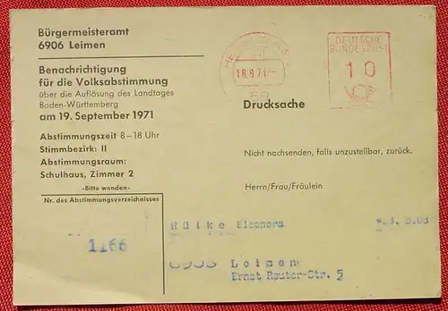 () Volksabstimmung Heimatbeleg Leimen 1971, siehe bitte Bilder