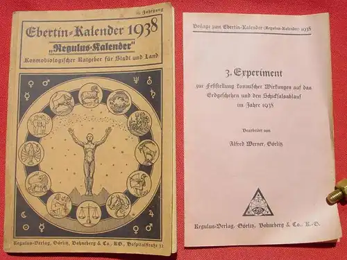 () Ebertin-Kalender 1938. Reguluskalender, 176 S., Regulus-Verlag, Goerlitz