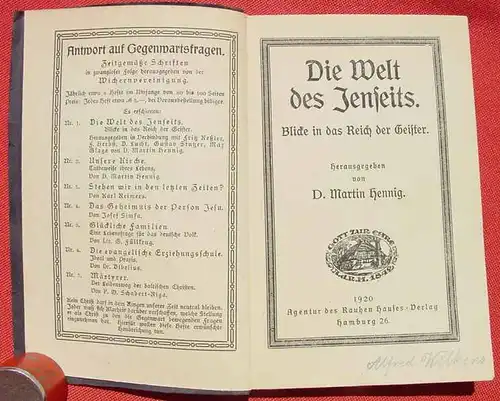 (0120097) Hennig 'Die Welt des Jenseits - Blicke in das Reich der Geister'. 112 S., Hamburg 1920