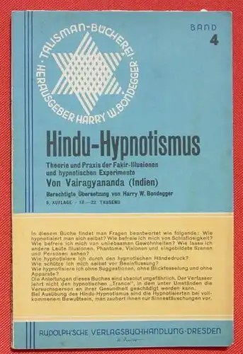 (0120159) Talisman-Buecherei, Band 4 "Hindu-Hypnotismus". Fakir-Illusionen. Verlag Rudolph, Dresden