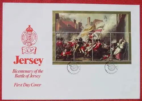 (1044157) Battle of Jersey First Day Cover. Block auf Kuvert 6. Jan. 1981. Format ca. 25 x 17 cm