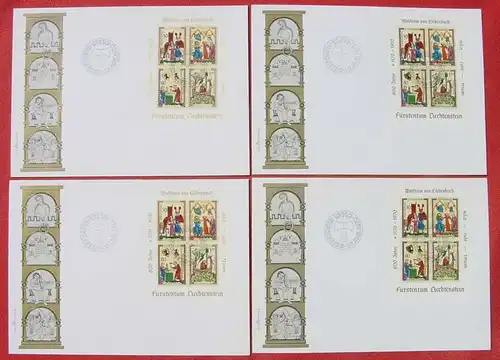 () Vier x Block auf Kuverts. Liechtenstein. Stempel 27. Aug. 1970. Format je ca. 20 x 14 cm