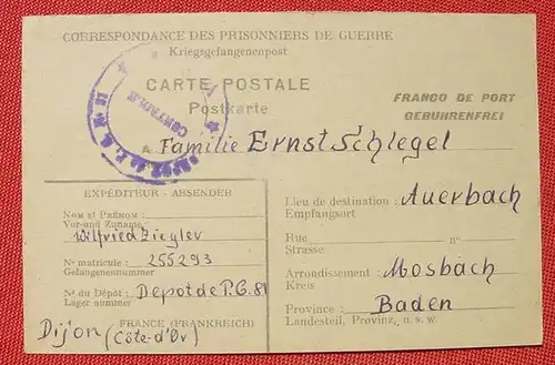(1044193) Kriegsgefangenenpost WK II. Correspondance des Prisonniers de Guerre, Dijon 1948