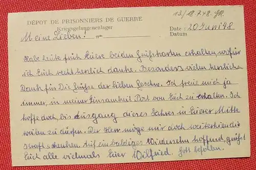 (1044193) Kriegsgefangenenpost WK II. Correspondance des Prisonniers de Guerre, Dijon 1948