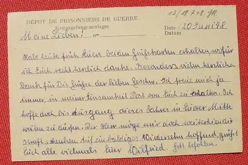 () Kriegsgefangenenpost WK II. Correspondance des Prisonniers de Guerre, Dijon 1948