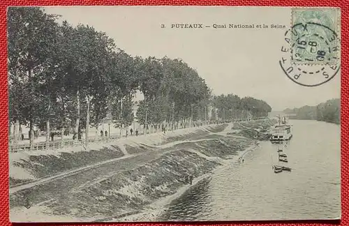 () Puteaux. Quai National et la Seine. Postkarte von 1906