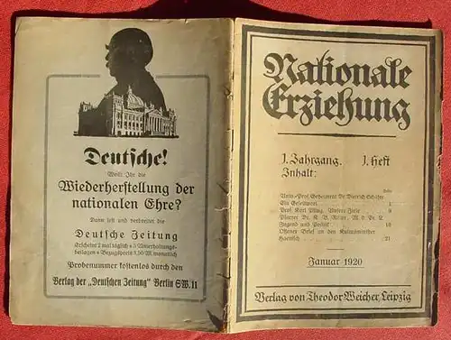 (1011428) "Nationale Erziehung" Heft 1 /1920. 28 S., politische Beitraege
