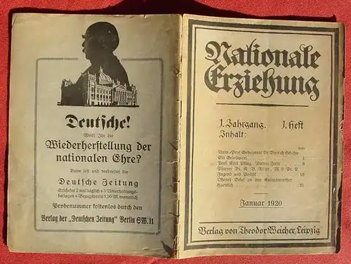 () "Nationale Erziehung" Heft 1 /1920. 28 S., politische Beitraege