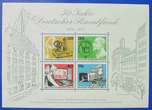 (1039622) Berlin. Block 4 : Deutscher Rundfunk 1923-1973. Mi. 455-458. Postfrisch