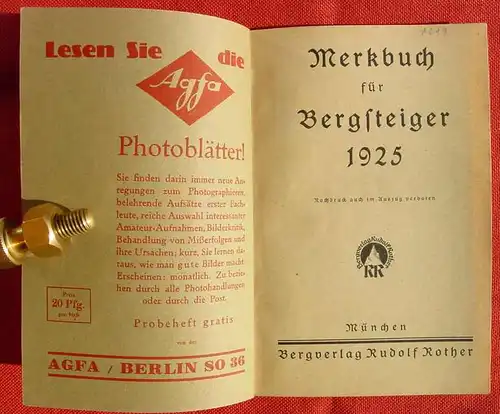 (0270005) "Merkbuch fuer Bergsteiger". 64 Seiten. Bergverlag Rudolf Rother, Muenchen 1925