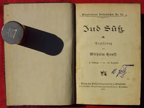 (0100494) Hauff  "Jud Suess". Wiesbadener Volksbuecher 34, Wiesbaden 1904, zweite Auflage