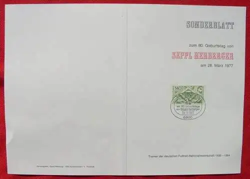 ! Neu und derzeit gültig : Versandkosten ab Euro 2,50 ! Seppl Herberger. Sonderblatt  1977 ()