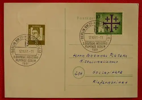 () PK. 2 klare Sonderstempel "2. deutsche Industrie-Filmtage Berlin 1961"