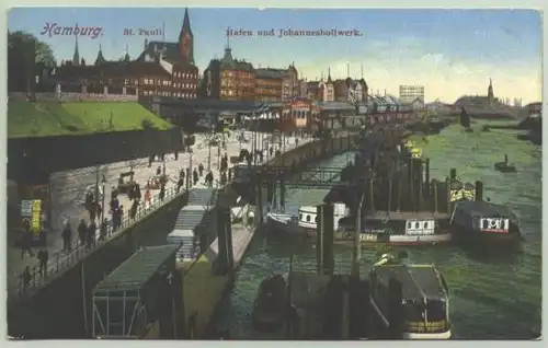 (2001068) Schoene farbige Ansichtskarte von Hamburg-St.Pauli. Werbestempel : "Deutsche Verkehrs-Ausstellung Muenchen 1925