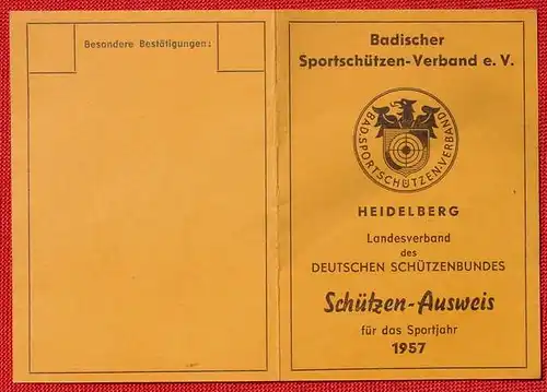 (2001145) "KK-Schuetzenverein REIHEN" (Sinsheim - Elsenz). Schützen-Ausweis fuer das Sportjahr 1957